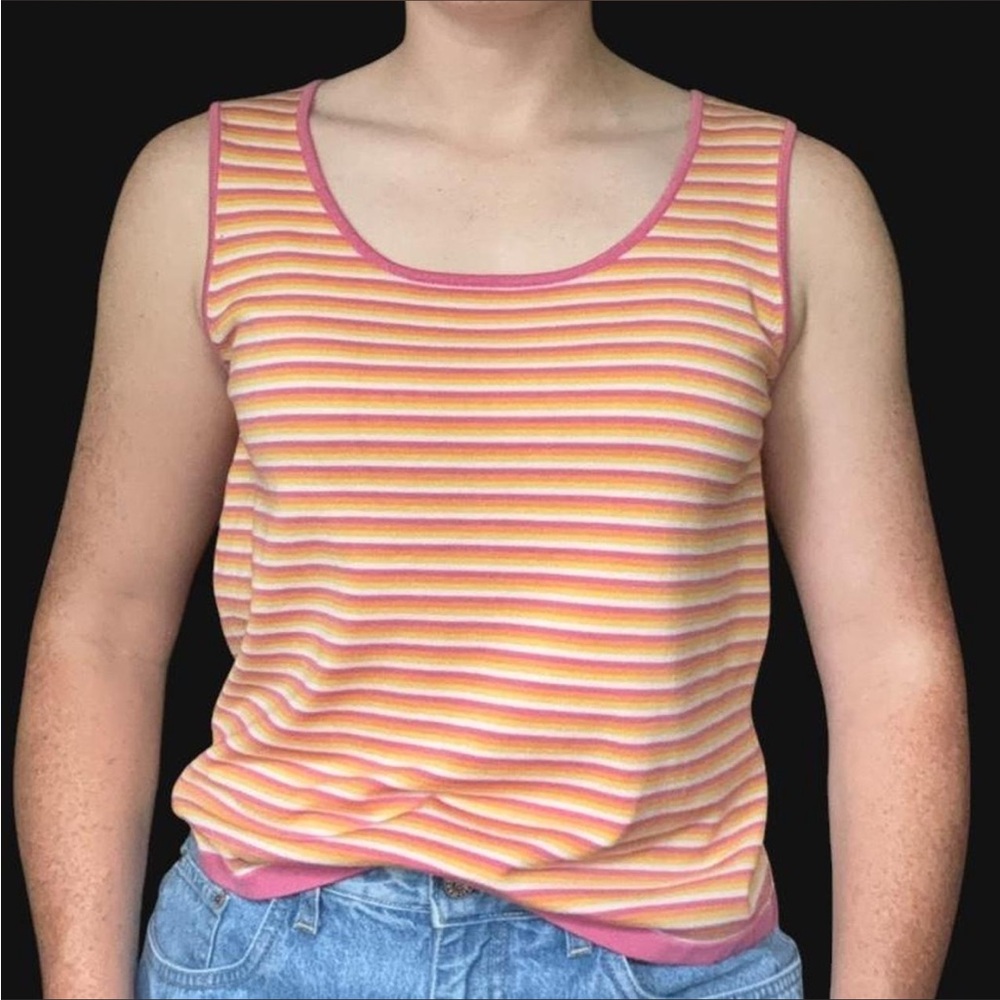 Vintage Doncaster Popsicle Stripe Pink & Yellow Sleeveless Silk Blend Tank Top